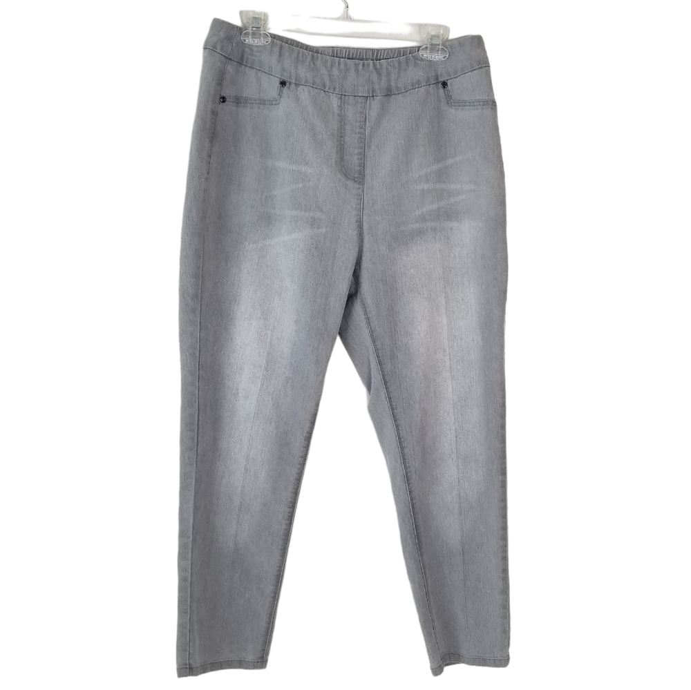 Soft Surroundings Gray Pull On Denim Straight Leg Jeans Size PL Stretchy